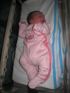 Lexi newborn I love Daddy sleep suit first smile